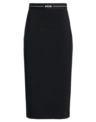 Msgm Woman Midi Skirt Black Size 10 Virgin Wool, Elastane In Black