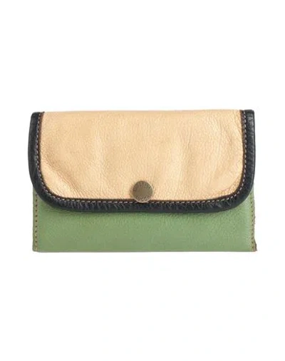 Caterina Lucchi Gold Woman Wallet Green Size - Calfskin, Cotton In Multi