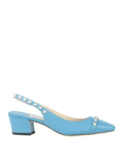 Jimmy Choo Woman Pumps Azure Size 6.5 Leather In Blue