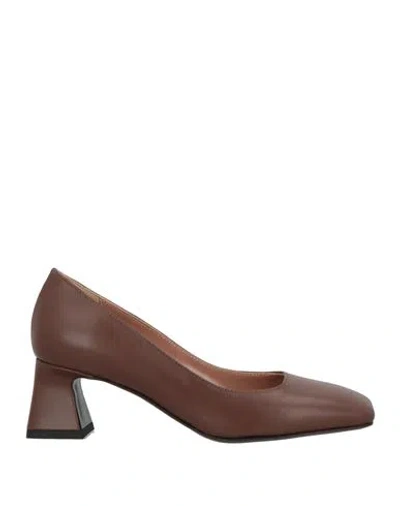 Pollini Woman Pumps Chocolate Brown Size 6 Calfskin In Brown