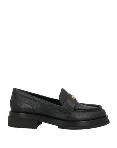 Pollini Woman Loafers Black Size 8 Leather In Black