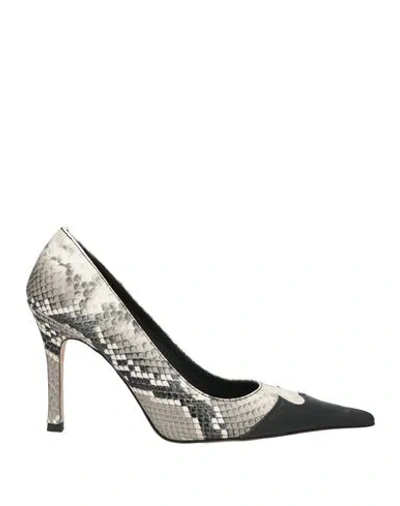 Msgm Woman Pumps Black Size 7 Leather In Gray