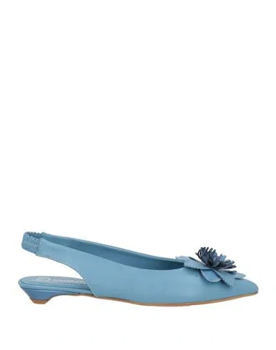 Divine Follie Woman Ballet Flats Slate Blue Size 8 Leather In Blue