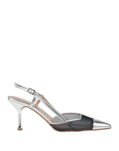 Divine Follie Woman Pumps Midnight Blue Size 7 Leather, Textile Fibers In Silver
