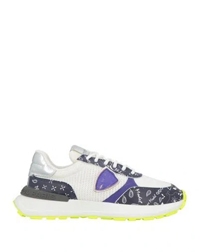Philippe Model Woman Sneakers White Size 6 Leather, Textile Fibers In Blue