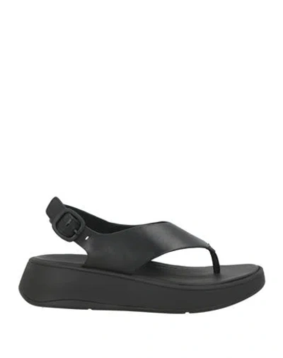 Fitflop Woman Thong Sandal Black Size 7 Leather In Black