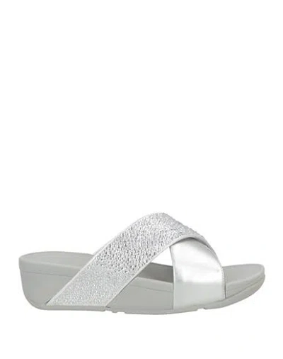 Fitflop Women's Lulu Embellished Metallic Crisscross Slide Sandals In Silver