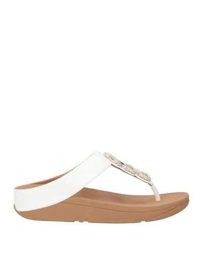 Fitflop Woman Thong Sandal White Size 5 Leather In White