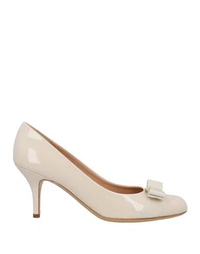 Ferragamo Carla 70 Woman Pumps Cream Size 6.5 Calfskin In White