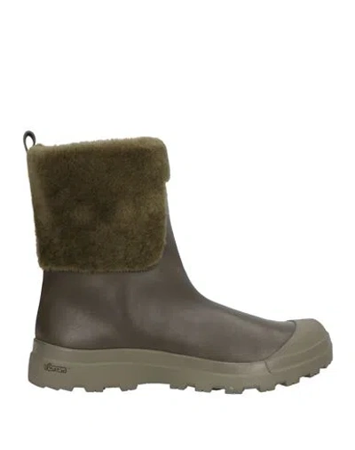 Officine Creative Italia Woman Ankle Boots Military Green Size 8 Leather, Shearling In Multi