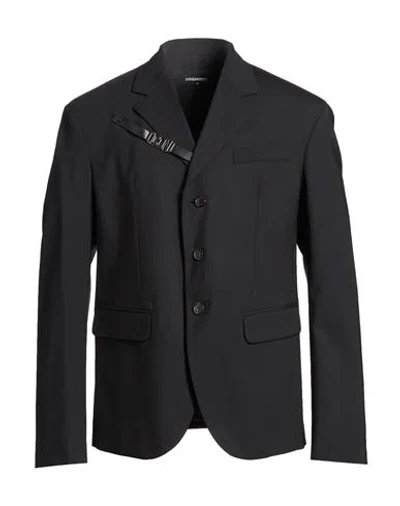 Dsquared2 Man Blazer Black Size 40 Virgin Wool, Elastane In Black