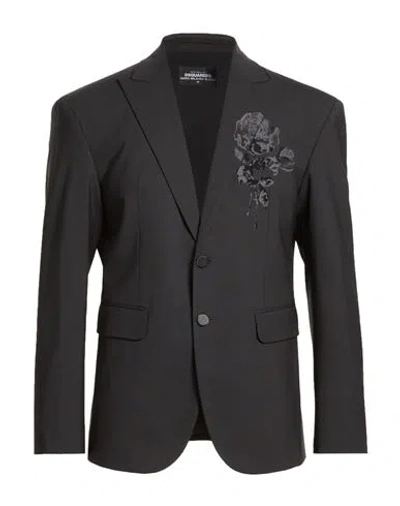 Dsquared2 Man Blazer Black Size 38 Virgin Wool, Elastane In Black