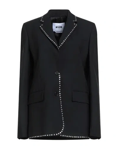 Msgm Woman Blazer Black Size 4 Virgin Wool, Elastane In Black