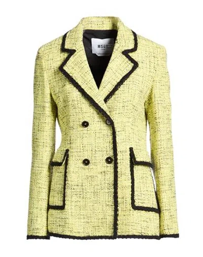 Msgm Woman Blazer Yellow Size 4 Cotton In Green