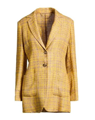 Kiton Woman Blazer Yellow Size 8 Linen, Viscose In Yellow