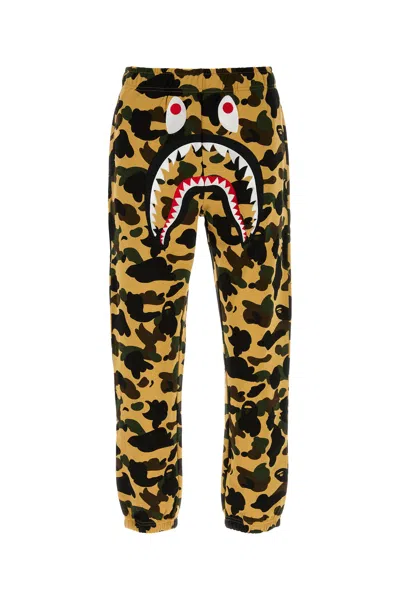 Bape Printed Cotton Joggers In Brown