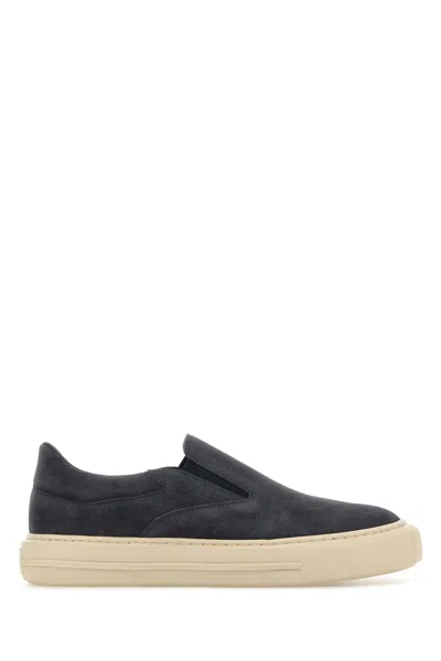 Hogan Navy Blue Suede H691 Slip Ons In Gray