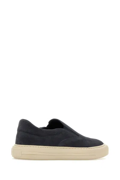 Hogan Navy Blue Suede H691 Slip Ons In Gray