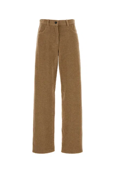 The Row Textured Wool Blend Trousers Featuring Pockets In Brown