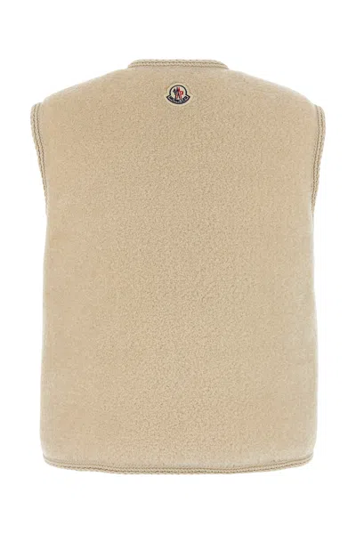 Moncler Sand Teddy Fabric Mimosas Sleeveless Down Jacket In Brown
