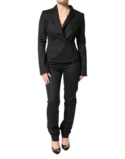 Exte Black Double Breasted Pants Blazer Jacket 2 Piece Suit In Black