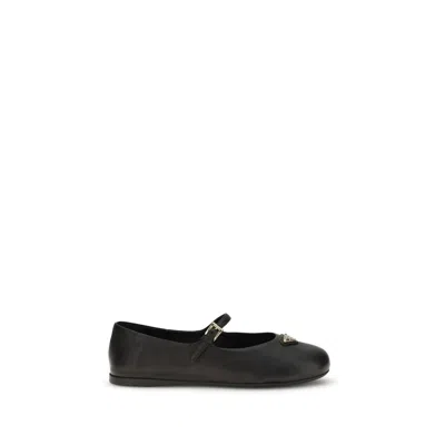 Prada Black Lamb Ovis Aries Aries Ballet Flats In Black