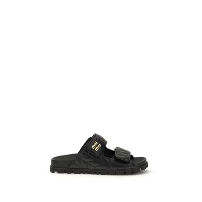 Miu Miu Black Napa Leather / Calf Bos Taurus Slippers In Black