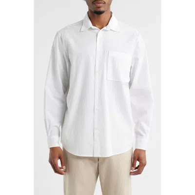 Open Edit Oversize Solid Stretch Cotton Button-up Shirt In White