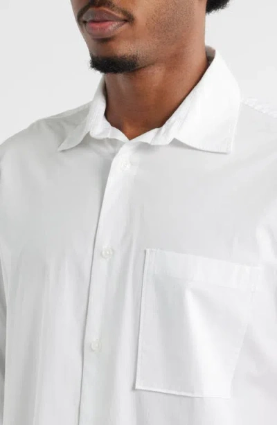 Open Edit Oversize Solid Stretch Cotton Button-up Shirt In White