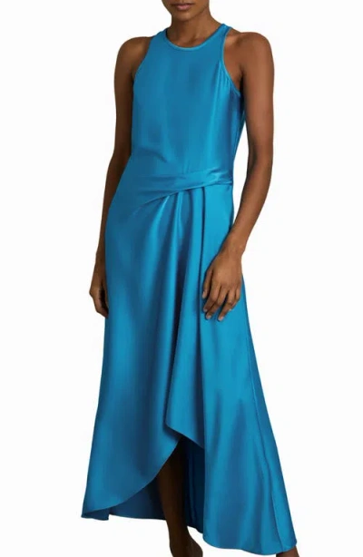 Reiss Micah Sleeveless Satin High-low Maxi Dress In Blue