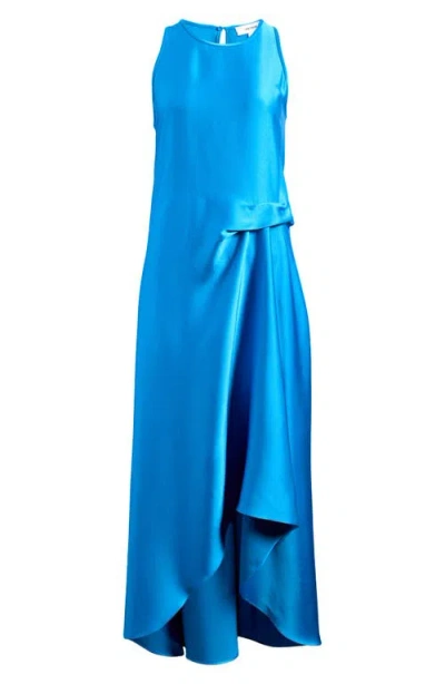 Reiss Micah Sleeveless Satin High-low Maxi Dress In Blue