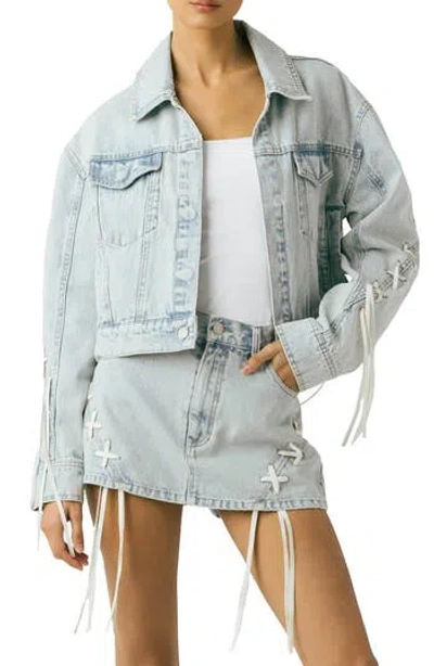Blanknyc Tie Breaker Oversize Lace-up Denim Trucker Jacket