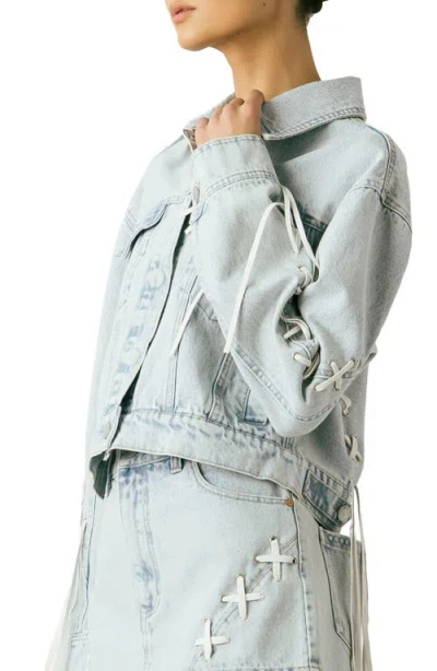 Blanknyc Tie Breaker Oversize Lace-up Denim Trucker Jacket