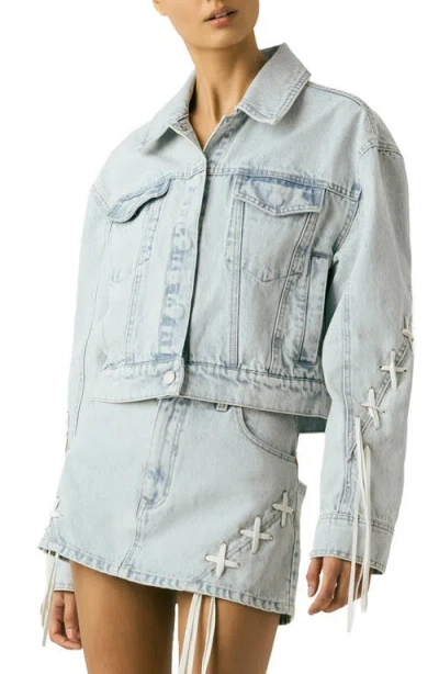 Blanknyc Tie Breaker Oversize Lace-up Denim Trucker Jacket