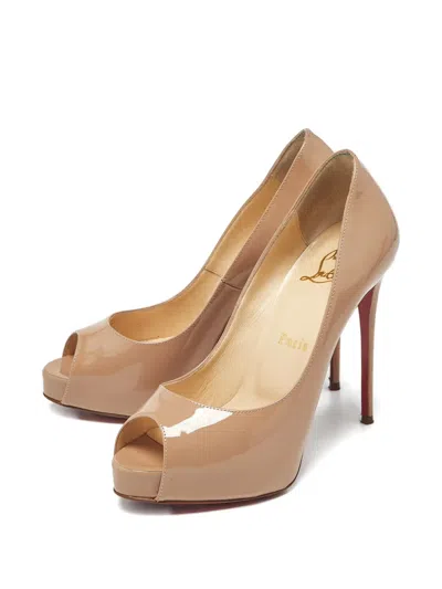 Pre-owned Christian Louboutin New Very Prive Peep-toe Platform Pumps In Neutral