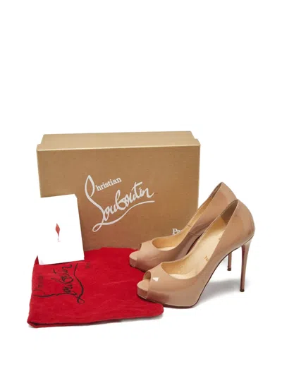 Pre-owned Christian Louboutin New Very Prive Peep-toe Platform Pumps In Neutral