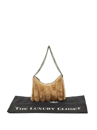 Pre-owned Stella Mccartney Falabella Quilted Faux-fur Shoulder Bag In Brown