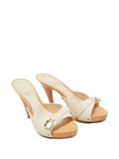 Pre-owned Dior Luck Padlock-detail Leather Sandals In Neutral