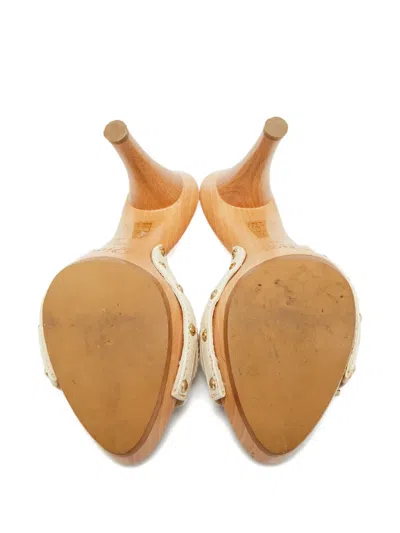 Pre-owned Dior Luck Padlock-detail Leather Sandals In Neutral