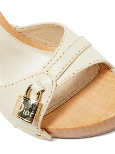 Pre-owned Dior Luck Padlock-detail Leather Sandals In Neutral