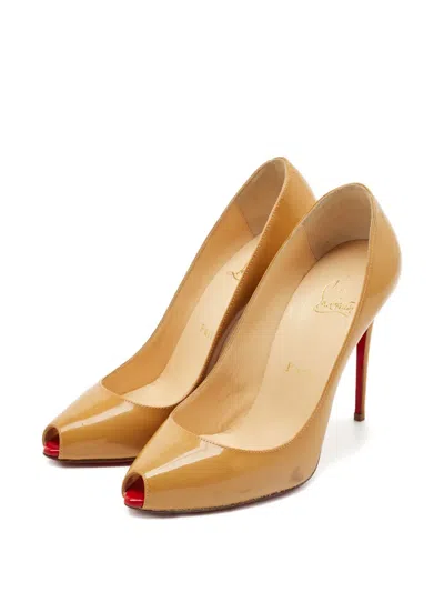 Pre-owned Christian Louboutin Prive Peep-toe Pumps In Neutral