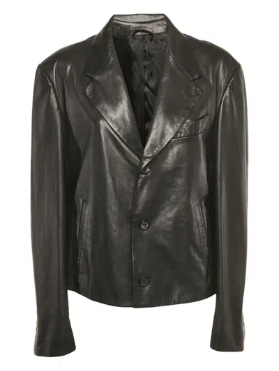 Pre-owned Ferragamo Single-breasted Leather Jacket In Black