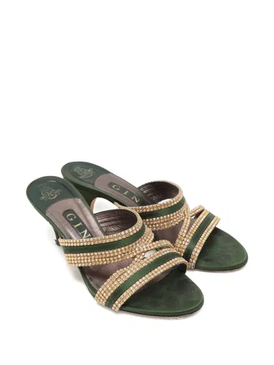 Pre-owned Gina Crystal-embellishment Sandals In Green