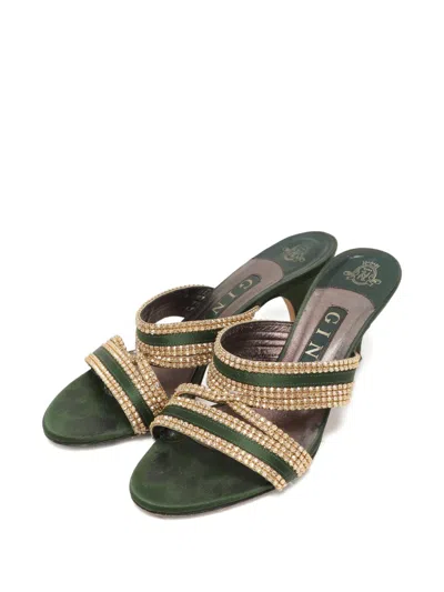 Pre-owned Gina Crystal-embellishment Sandals In Green