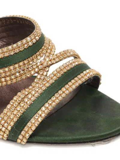 Pre-owned Gina Crystal-embellishment Sandals In Green