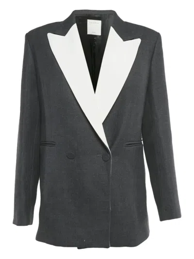Pre-owned Sandro Crepe Double-breasted Blazer In Gray