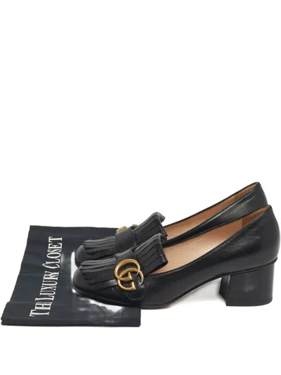 Pre-owned Gucci Gg Marmont Fringed Leather Pumps In Black