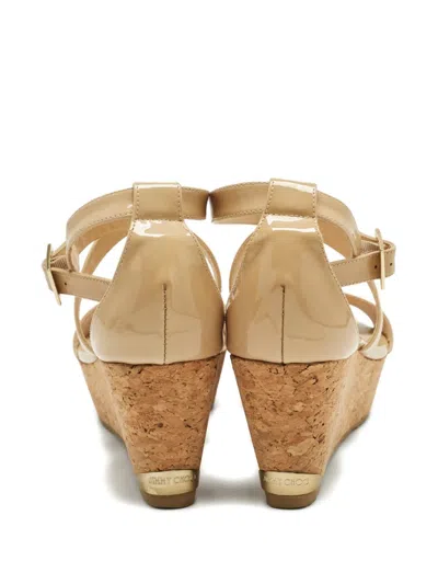 Pre-owned Jimmy Choo Portia Cross-strap Wedge-heel Espadrilles In Neutral