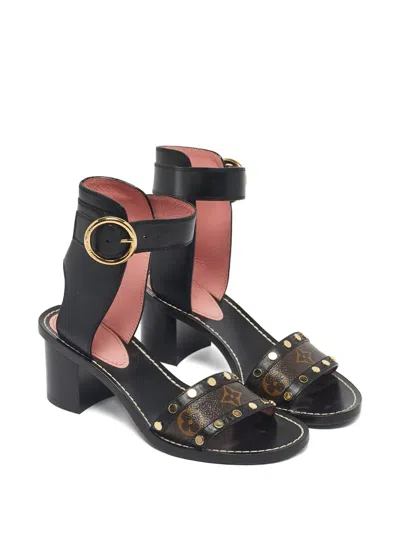 Pre-owned Louis Vuitton Passenger Ankle-strap Studded Sandals In Black