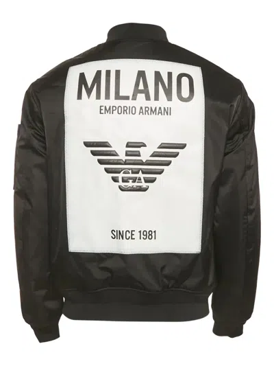 Pre-owned Emporio Armani Logo-detail Long-sleeve Bomber Jacket In Black